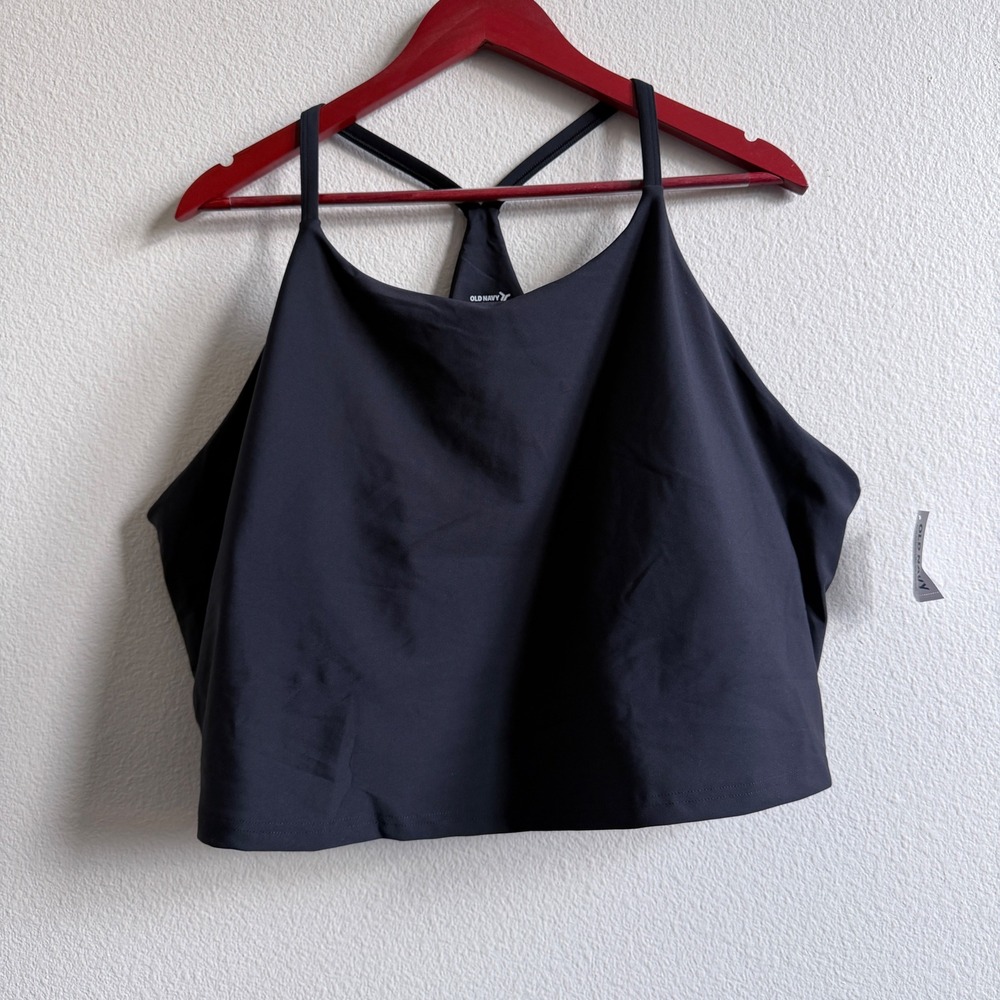 NWT Old Navy Active PowerSoft Built-In Bra Tank Top Black 4X Racerback Crop